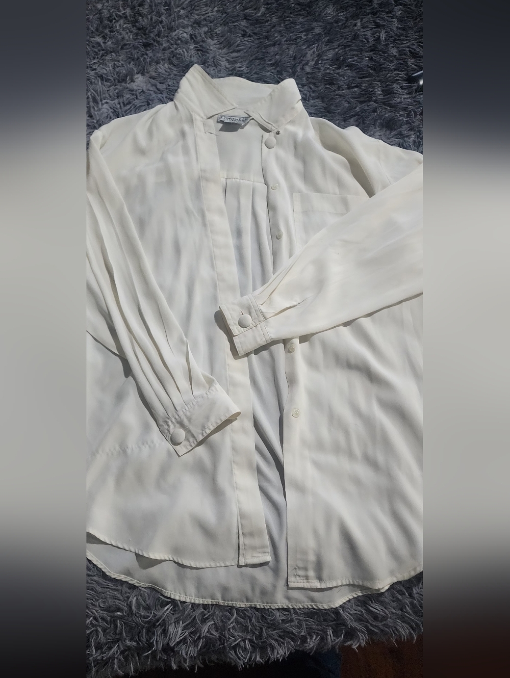 Creamy White Pleated Button-Up Blouse